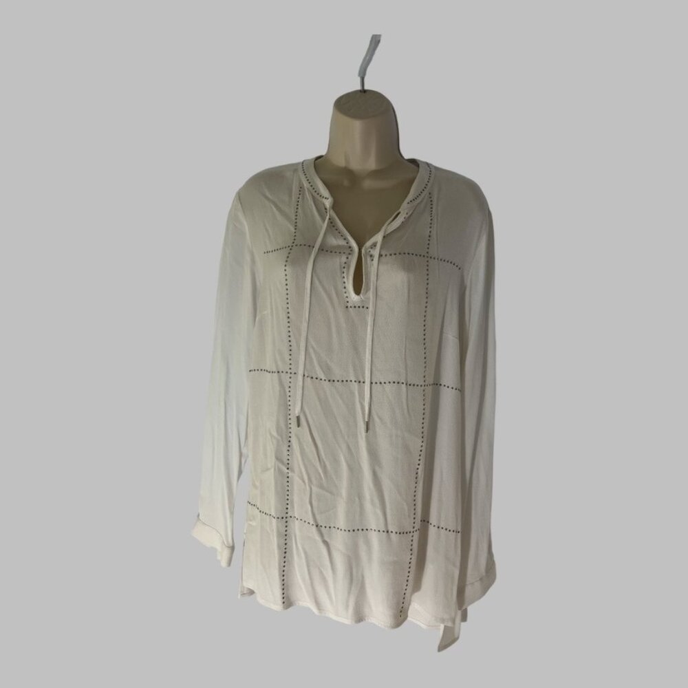 Tribal Sheer White Tunic LinearPattern, Sleeve Pull On, M